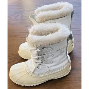 Sorel Boots Women Size 6 White MANITOU Snow Winter Leather Rubber Handcrafted